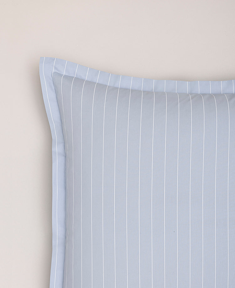 Set de 2 taies d'oreiller percale imprimé Vert cendré rayé