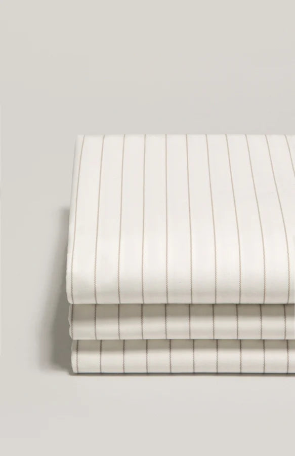 Drap housse satin rayé Rayé greige