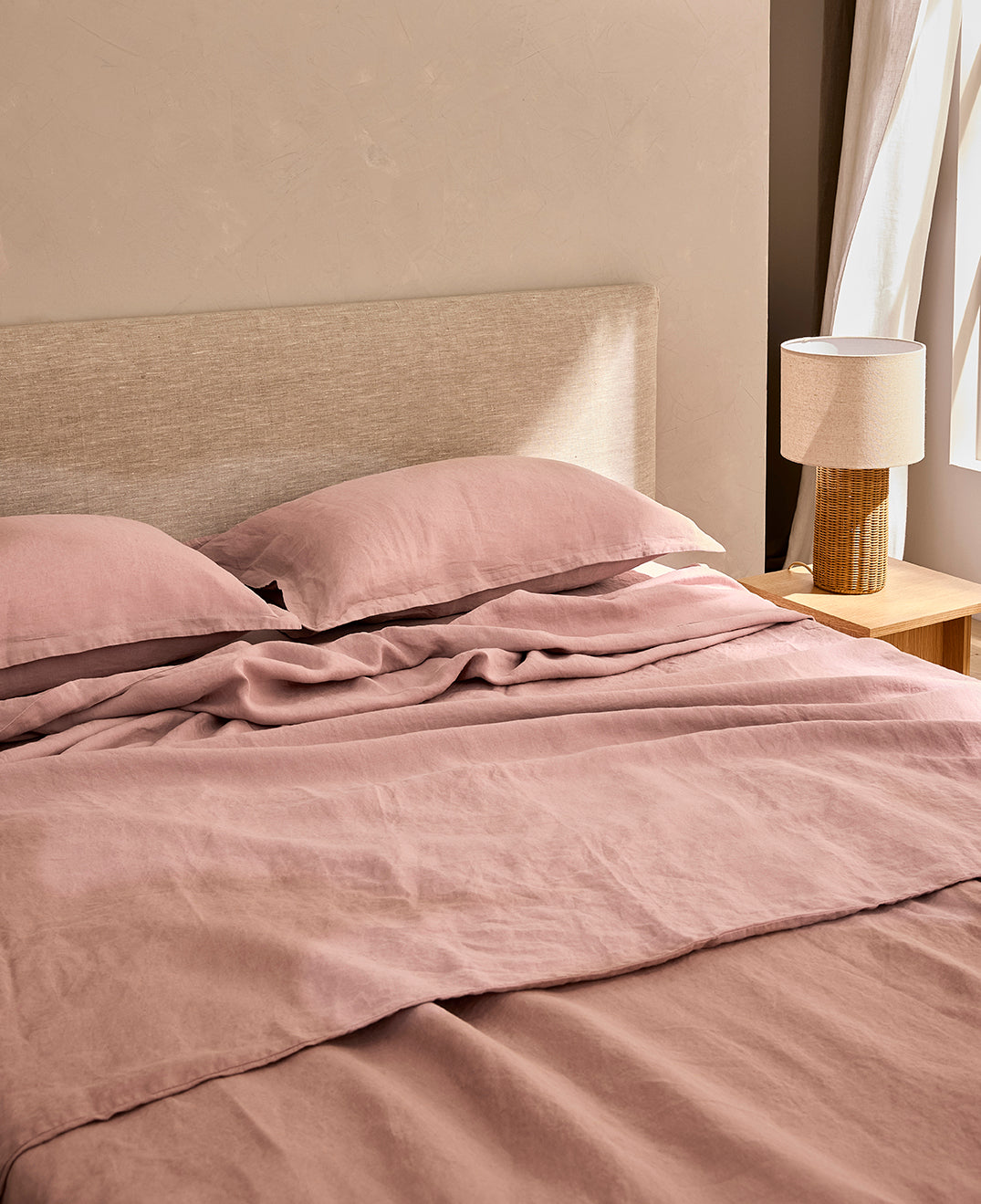 Set de 2 taies d'oreillers lin lavé Rose thé