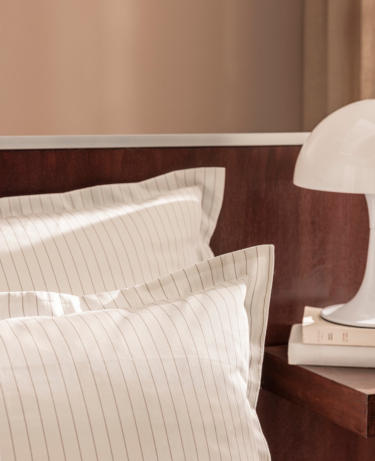 Set de 2 taies d'oreillers satin rayé Rayé greige
