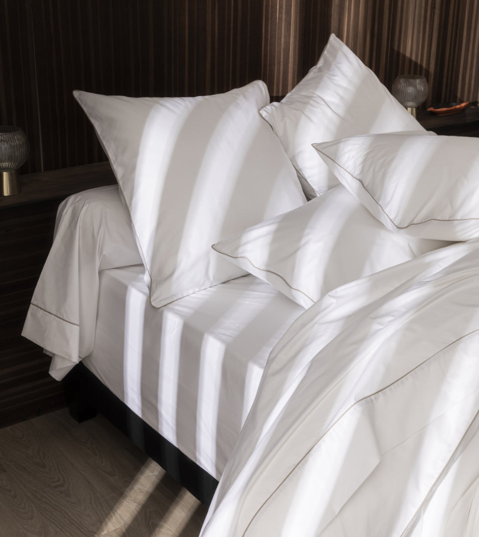 Parure de lit percale passepoil Passepoil greige