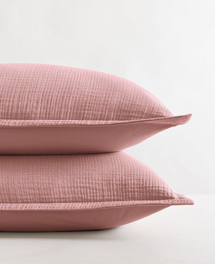 Paire de taies d'oreiller gaze de coton Rose thé