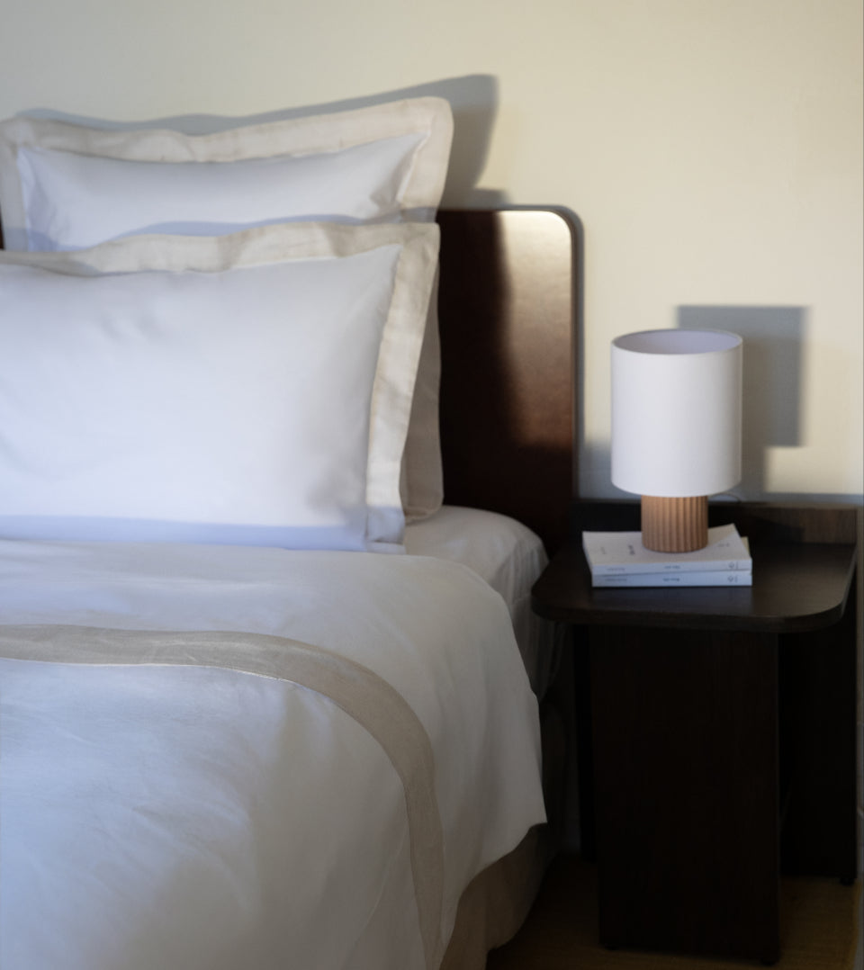 Set de 2 taies d'oreillers bande lin percale Bande ficelle