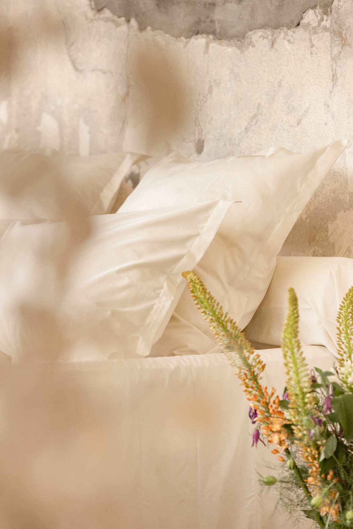 Parure de lit satin unie Rose poudre