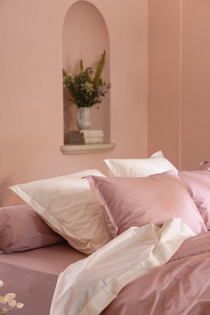 Housse de couette percale unie Rose thé