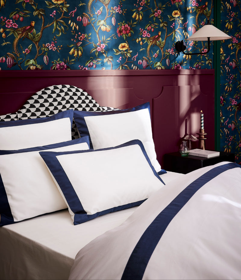 Parure de lit satin bicolore Bicolore bleu minuit