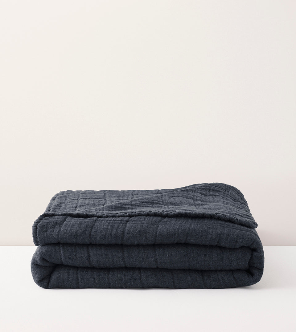 Courtepointe en lin et coton Bleu minuit