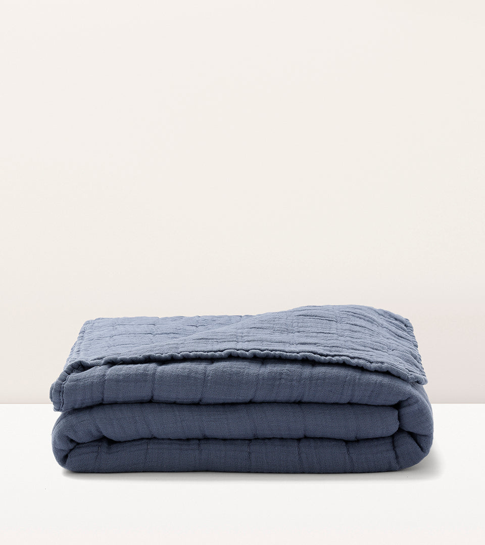 Courtepointe en lin et coton Bleu turquin