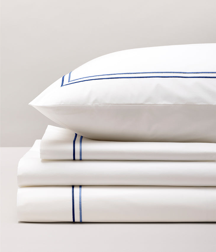 Parure de lit percale double bourdon Double bourdon bleu