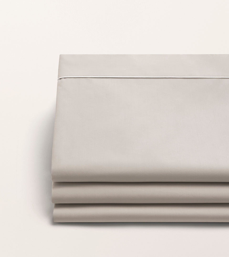 Drap plat passepoil percale Greige passepoil blanc