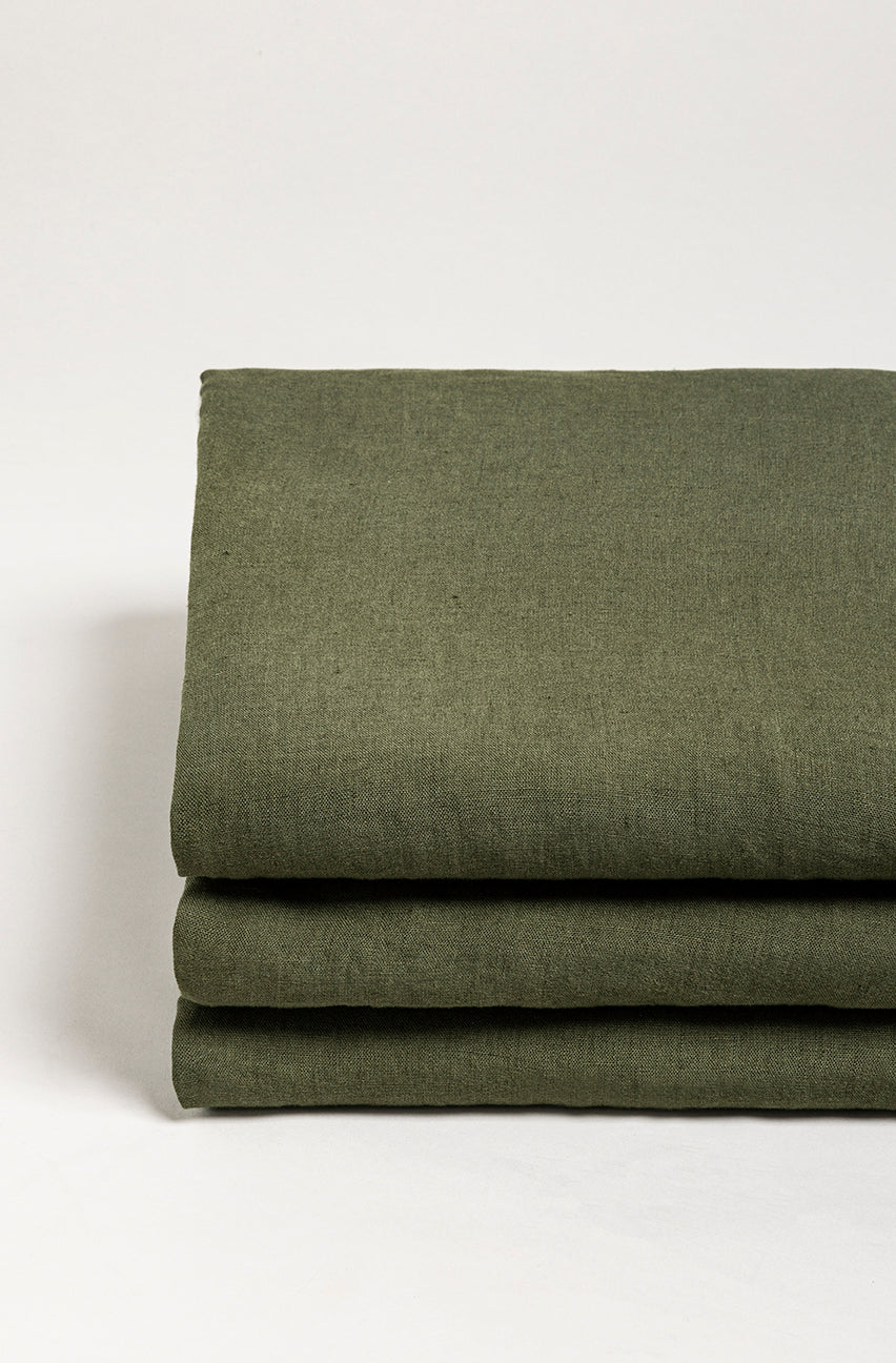 Drap housse lin lavé Vert kaki