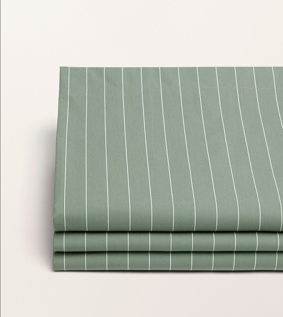 Drap plat percale imprimé Vert cendré rayé
