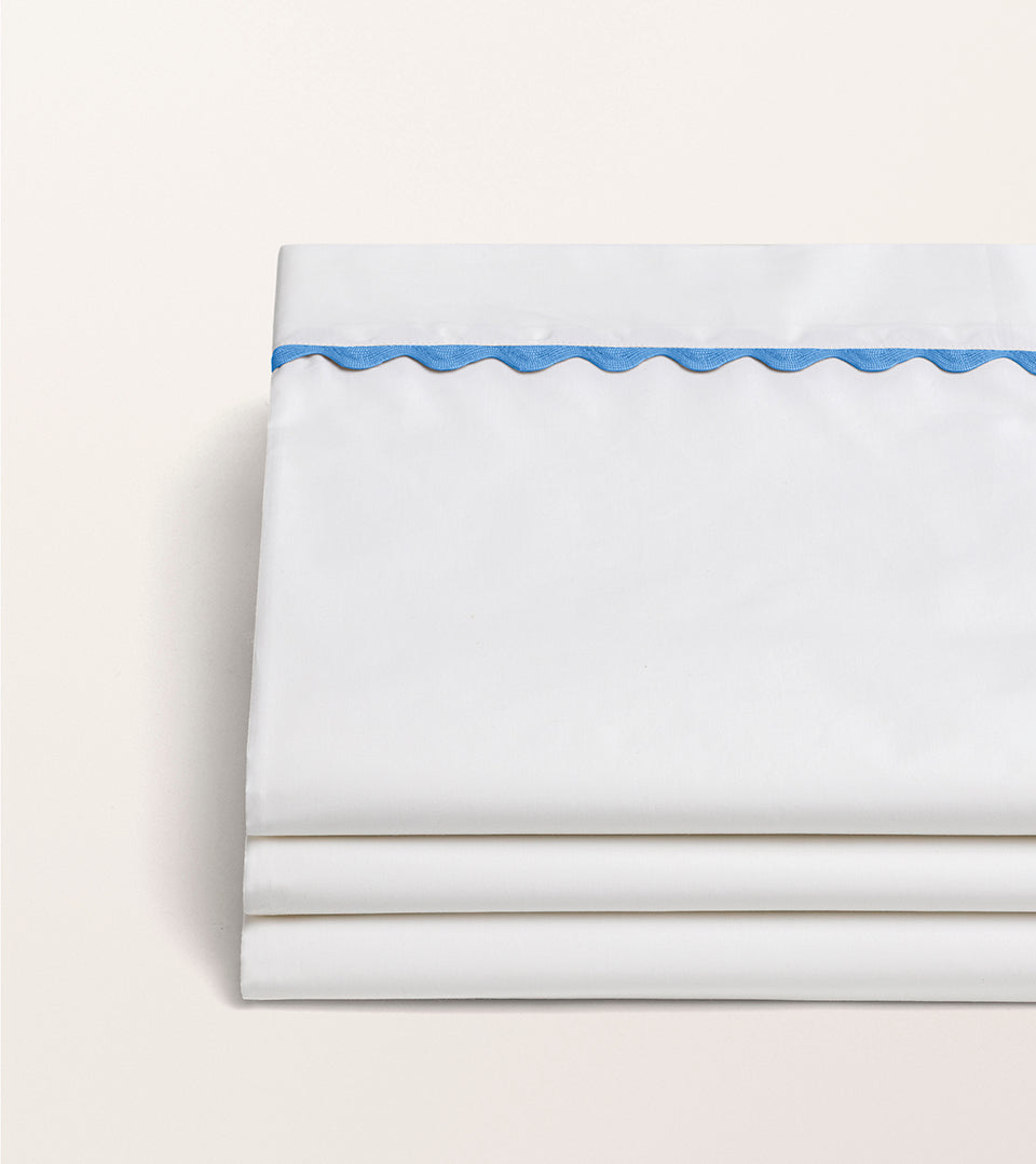 Drap plat percale serpentine Bleu céleste