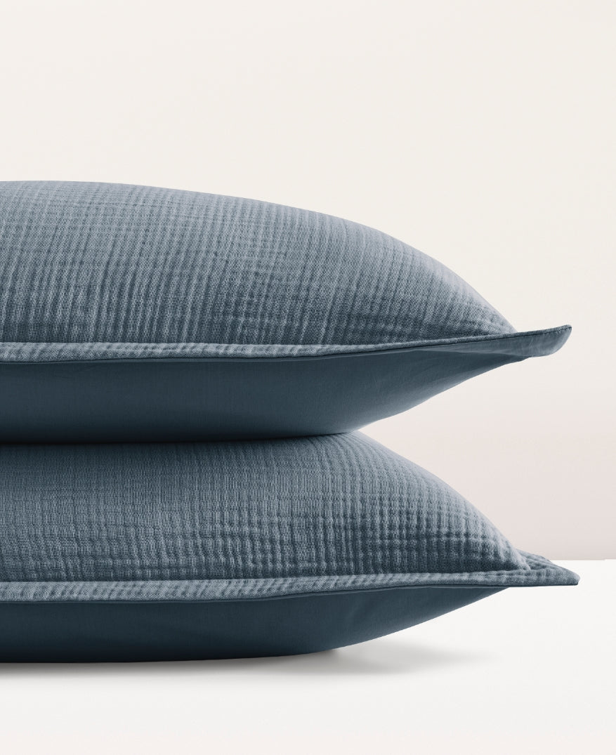 Paire de taies d'oreiller gaze de coton Bleu vintage