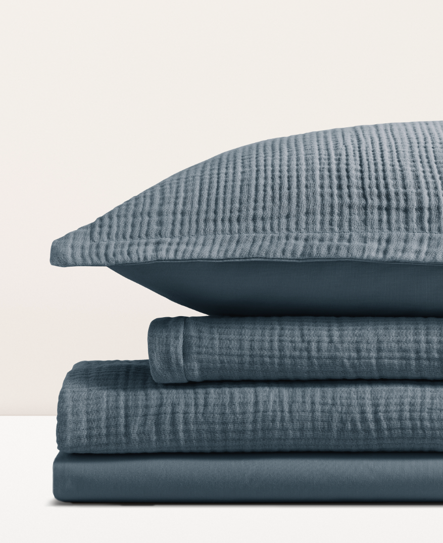 Parure de lit gaze de coton Bleu vintage