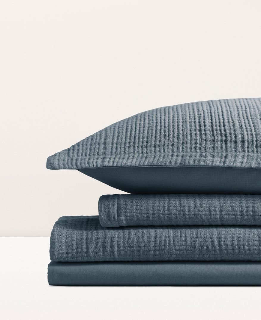 Parure de lit gaze de coton Bleu vintage