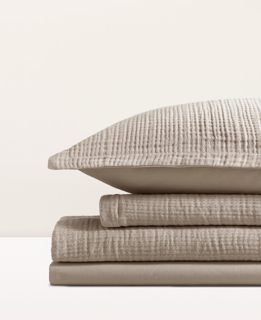 Parure de lit gaze de coton Greige