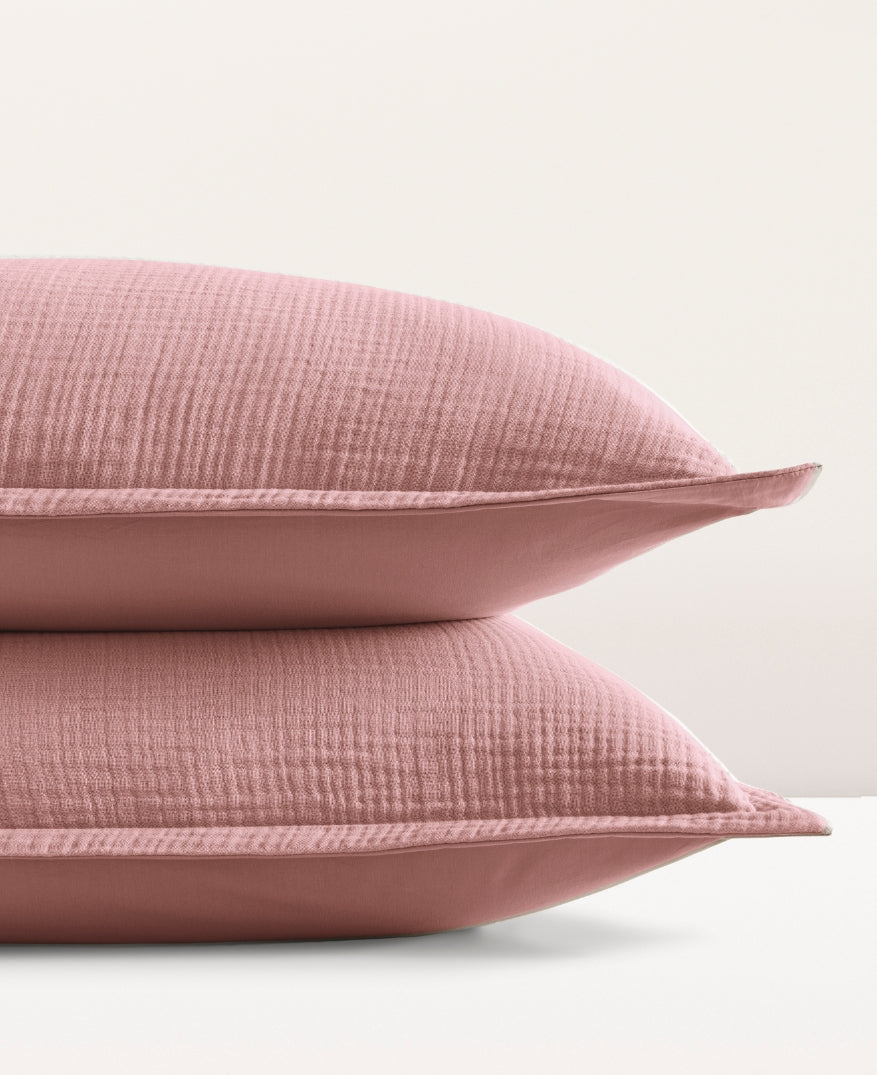 Paire de taies d'oreiller gaze de coton Rose thé