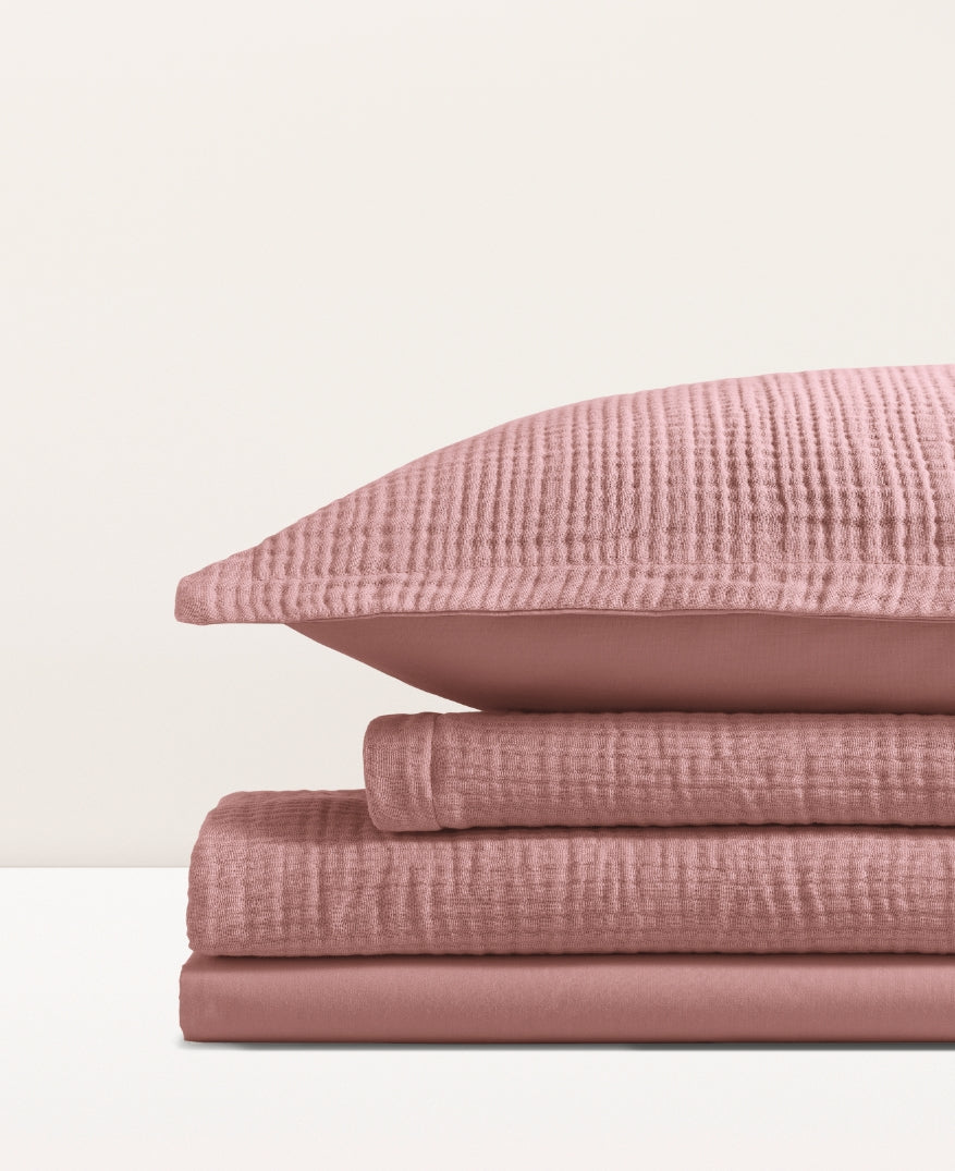 Parure de lit gaze de coton Rose thé