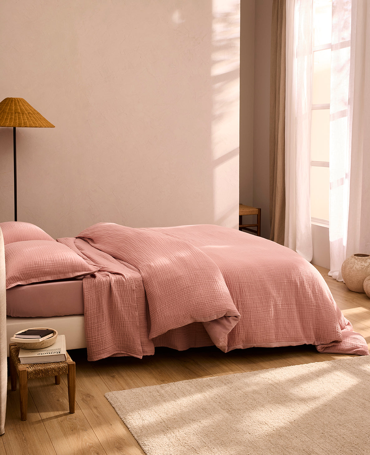 Housse de couette gaze de coton Rose thé