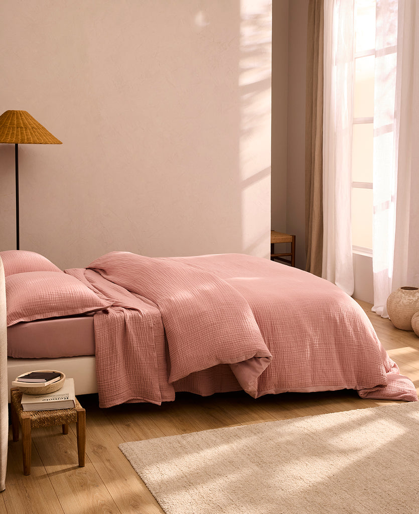 Housse de couette gaze de coton Rose thé