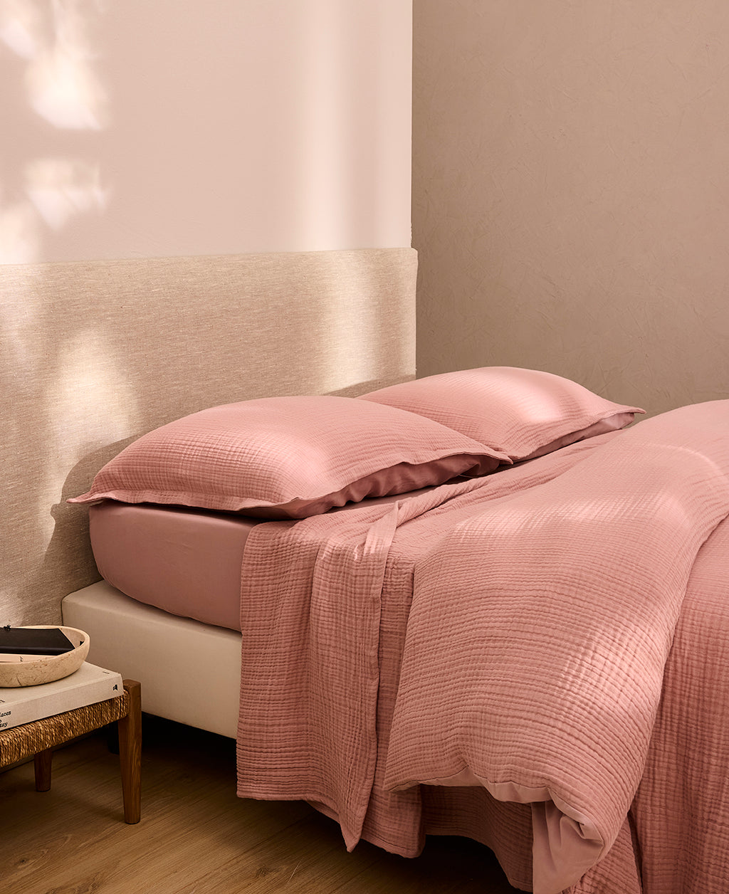 Paire de taies d'oreiller gaze de coton Rose thé