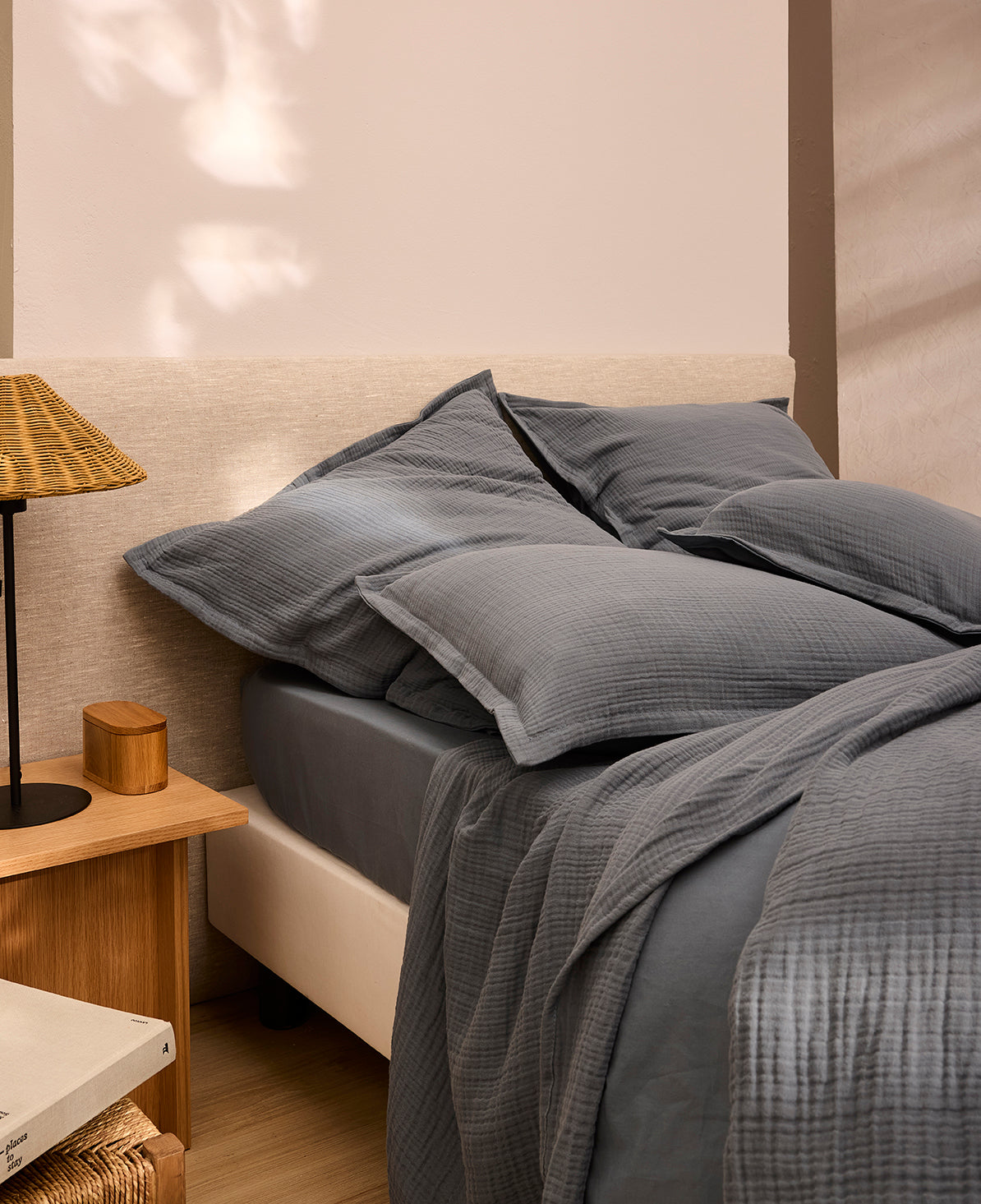 Paire de taies d'oreiller gaze de coton Bleu vintage