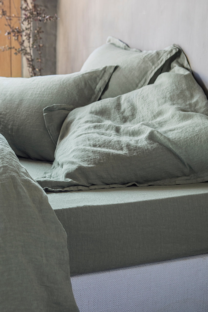 Drap housse lin lavé bonnet 40 cm Vert sauge