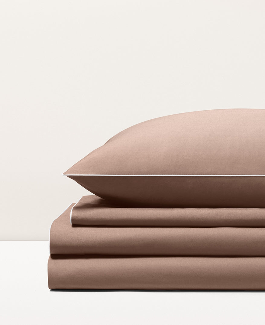 Parure de lit percale passepoil Tomette passepoil blanc