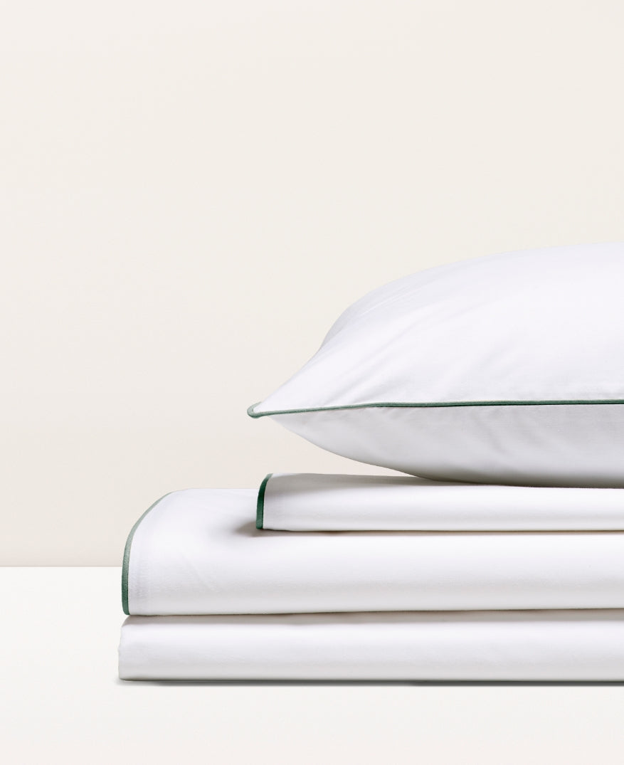 Parure de lit percale passepoil Passepoil vert forêt