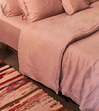 Housse de couette lin lavé Rose tendre