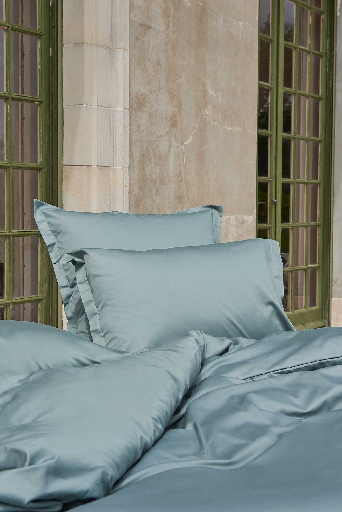 Housse de couette satin unie Vert cendré