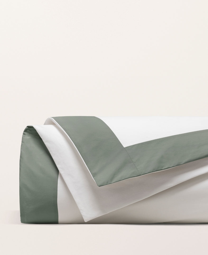 Housse de couette bicolore percale Bicolore vert cendré