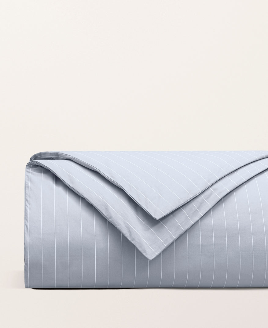 Housse de couette percale imprimée Bleu azur rayé