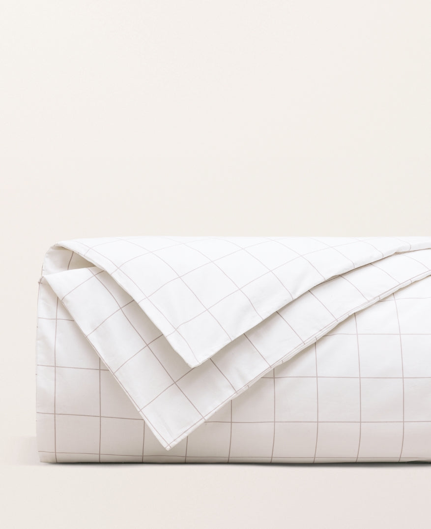 Housse de couette percale imprimée Carreaux greige