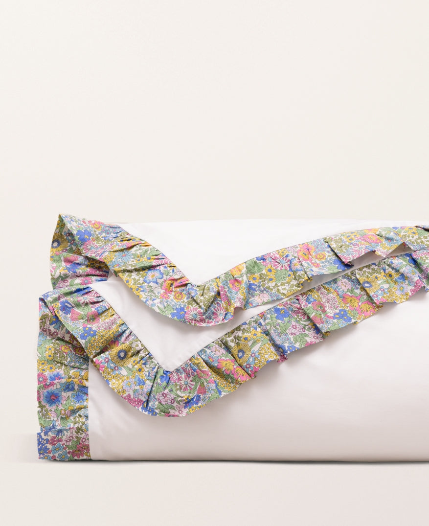 Housse de couette percale enfant liberty Fleuri bleu