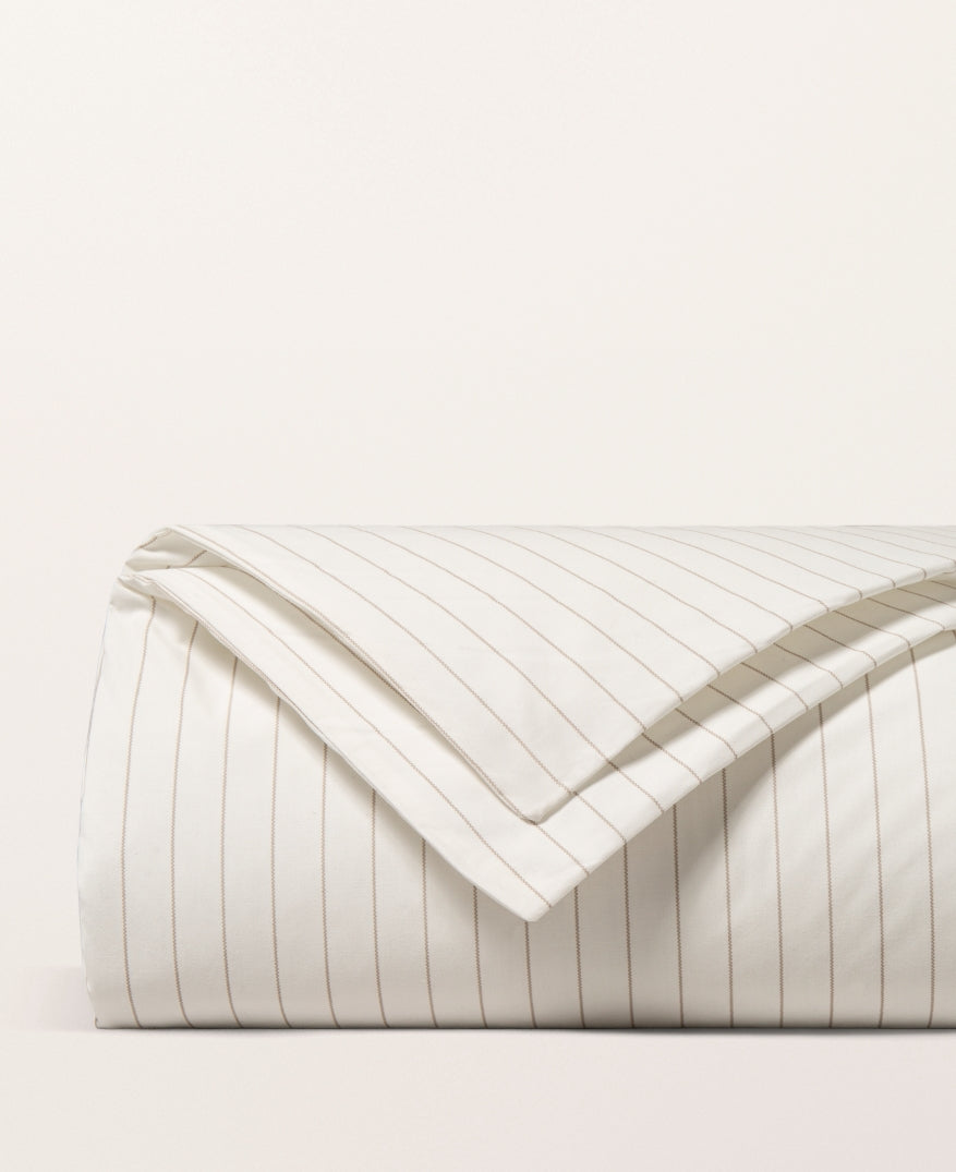 Housse de couette percale imprimée Rayé greige