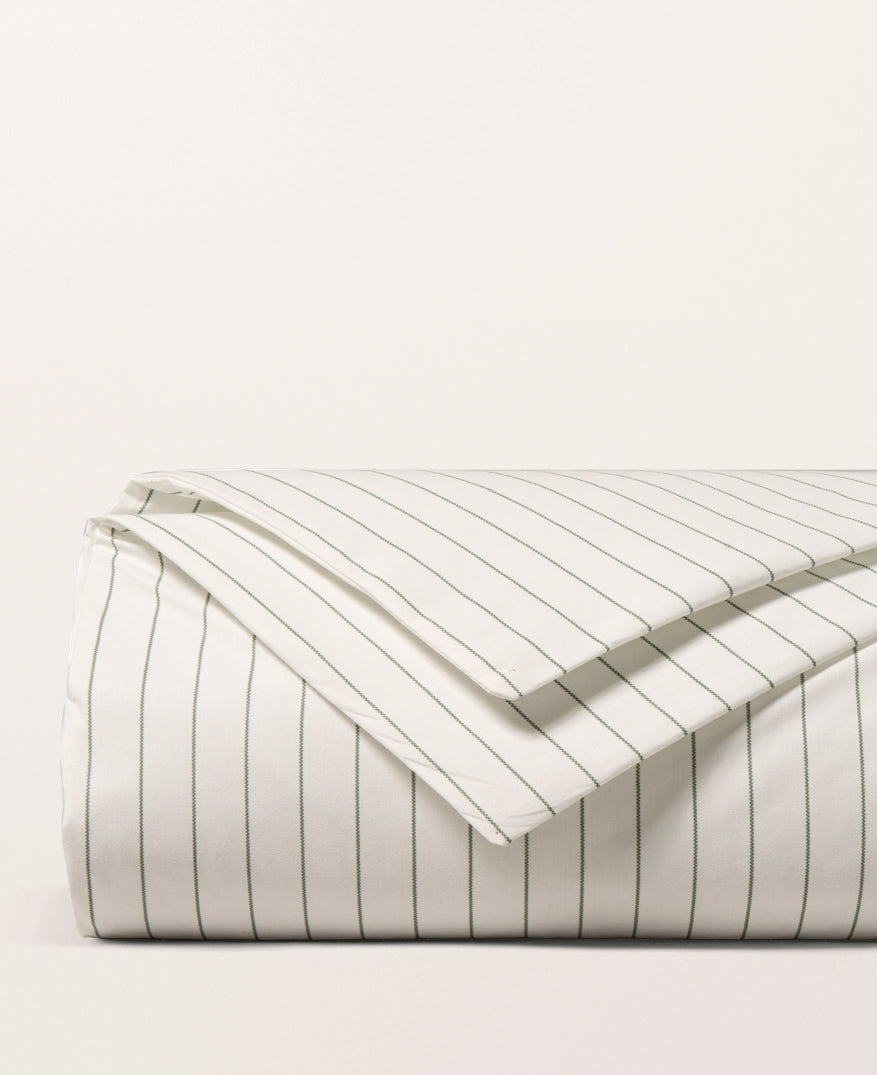 Housse de couette percale imprimée Rayé vert cendré