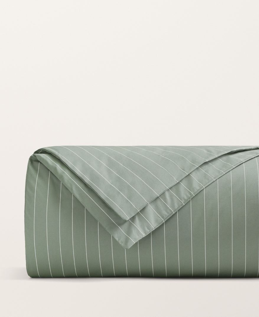Housse de couette percale imprimée Vert cendré rayé