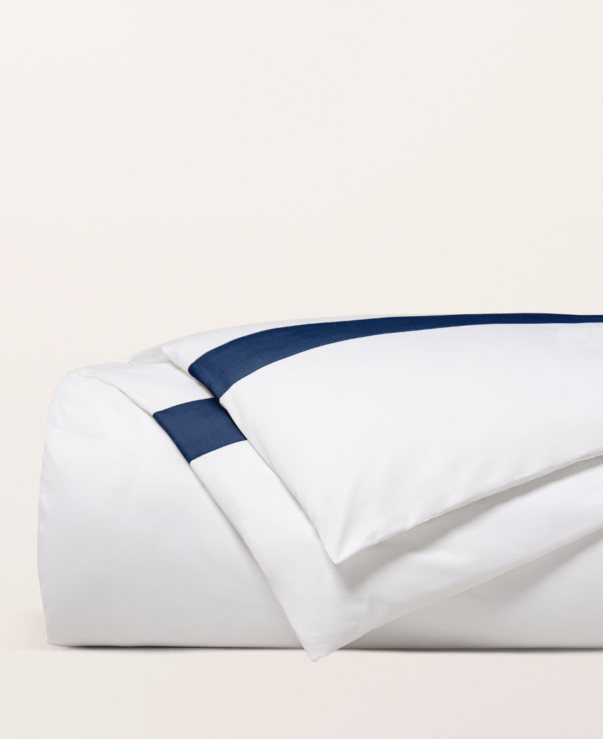 Housse de couette bicolore satin Bicolore bleu minuit