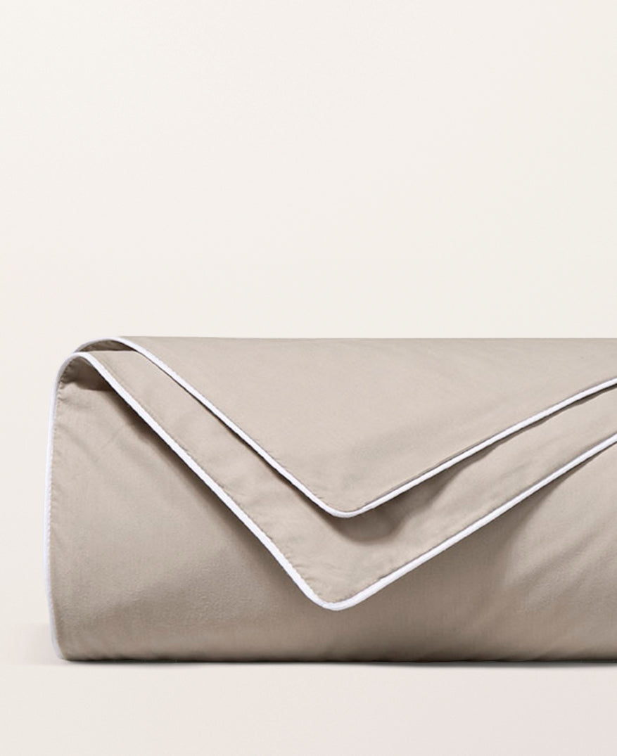 Housse de couette passepoil percale Greige passepoil blanc