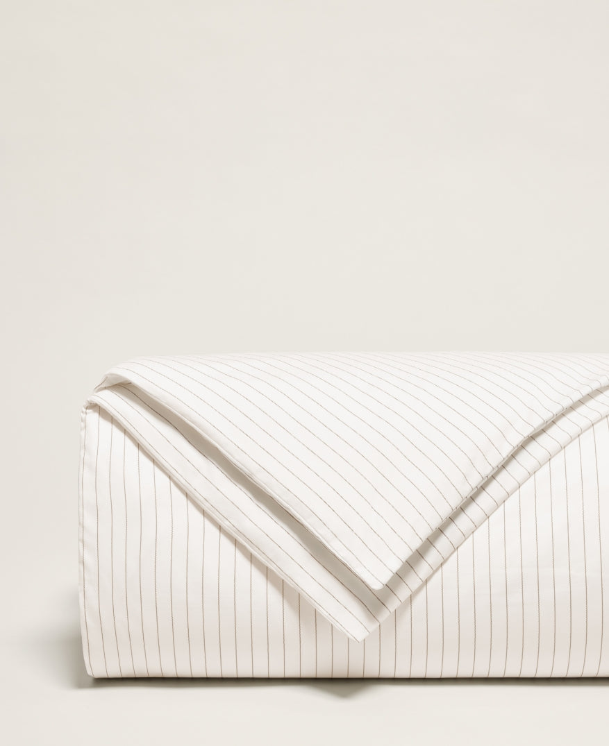 Housse de couette rayée satin Rayé greige
