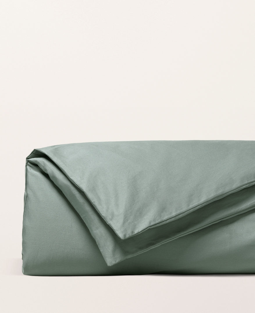 Housse de couette satin unie Vert cendré