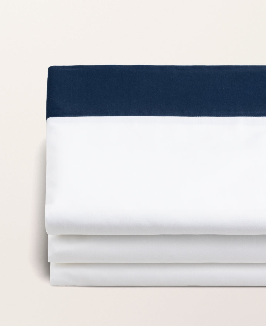 Drap plat bicolore percale Bicolore bleu minuit