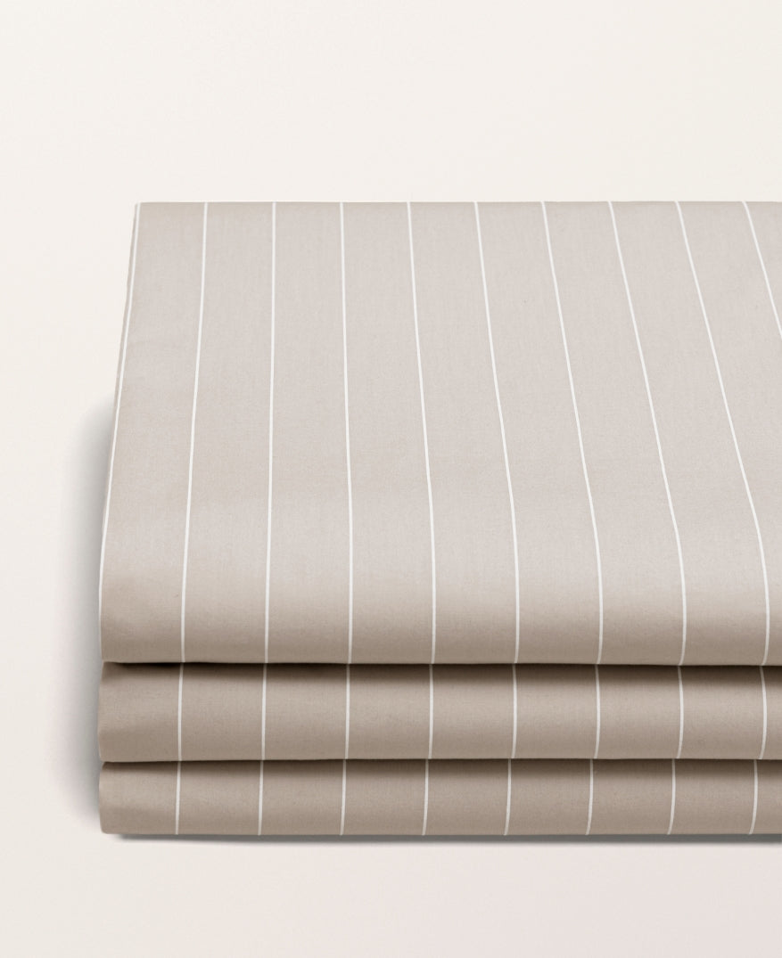 Drap plat percale imprimé Greige rayé