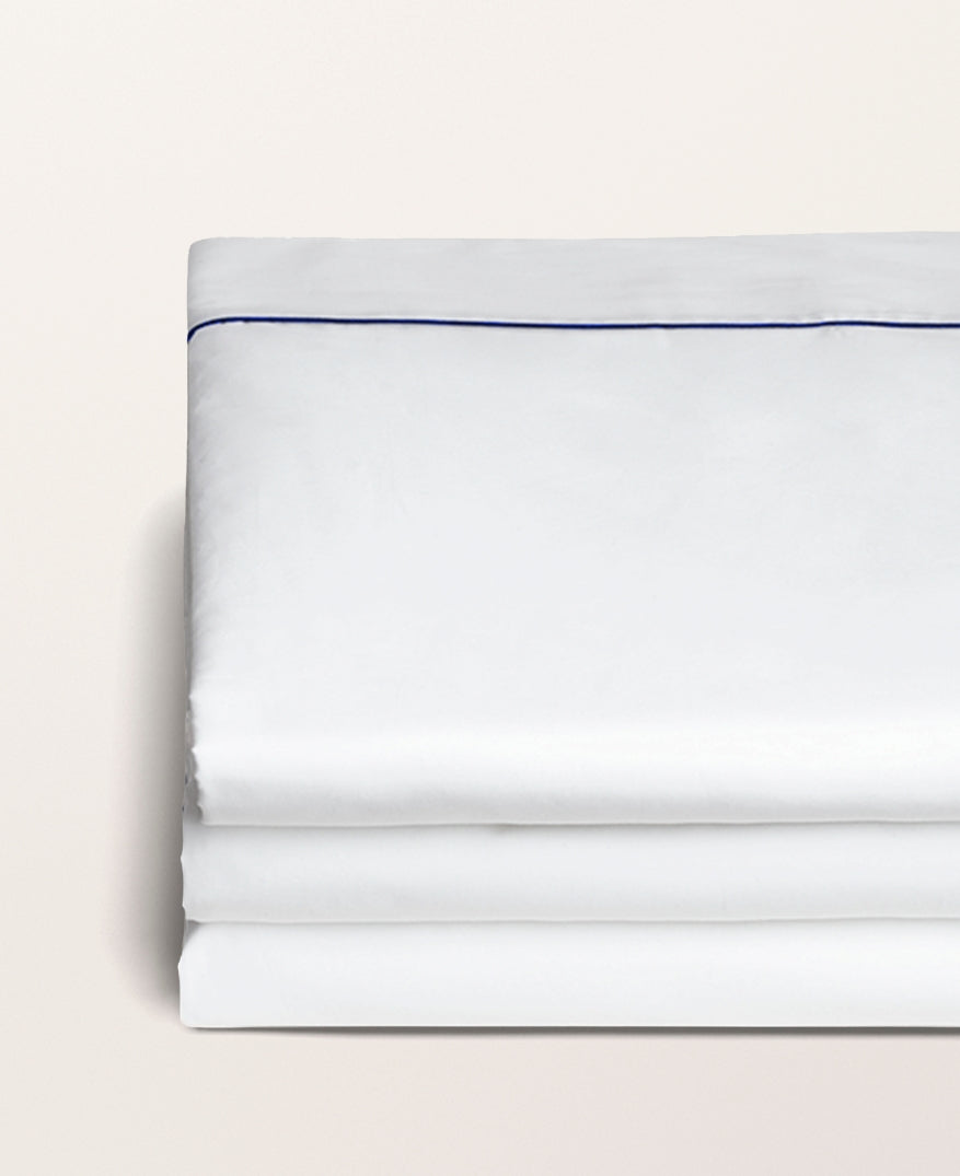 Drap plat passepoil percale Passepoil bleu