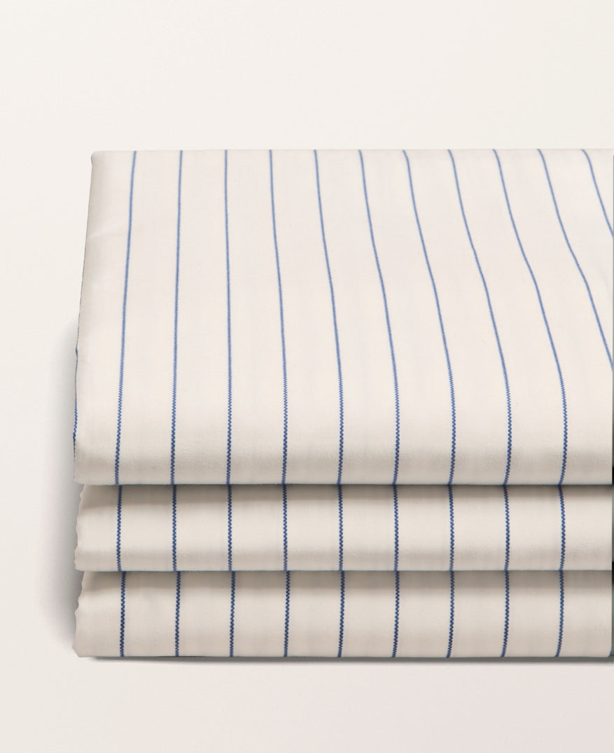 Drap plat percale imprimé Rayé bleu