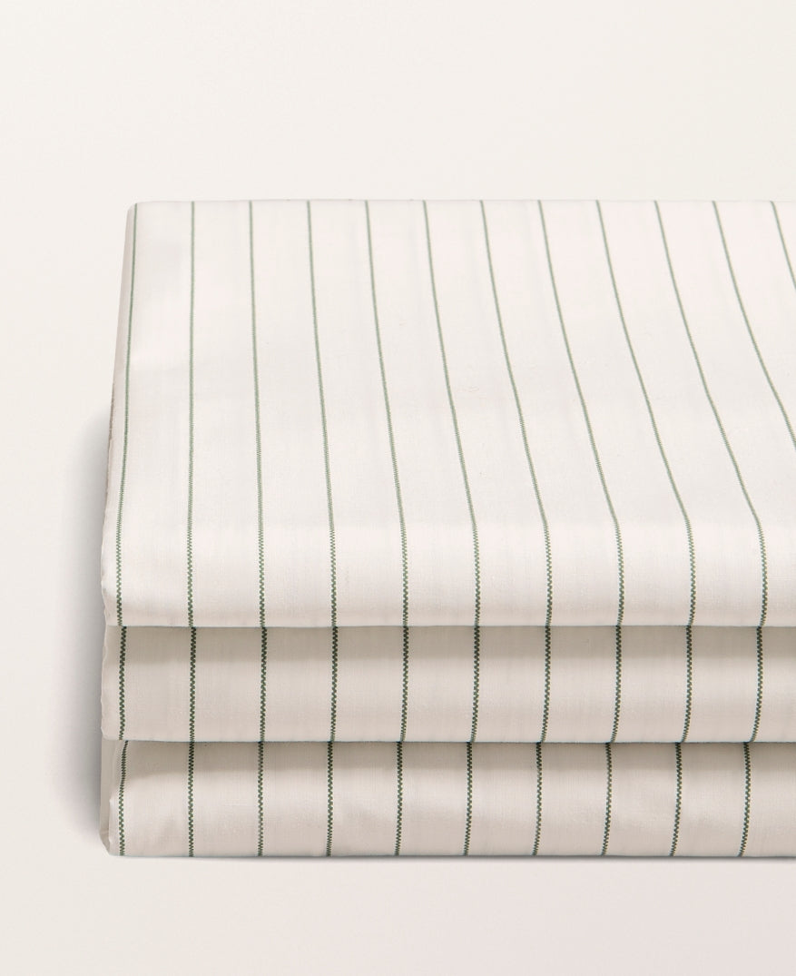 Drap plat percale imprimé Rayé vert cendré