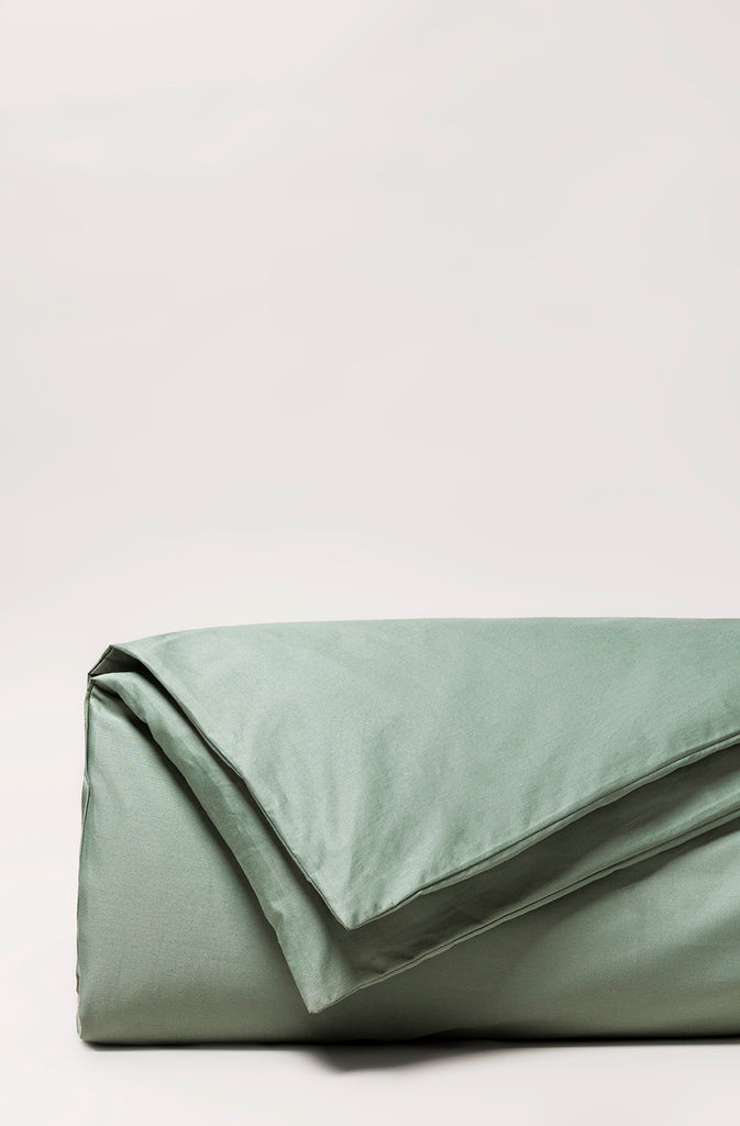 Housse de couette satin unie Vert cendré