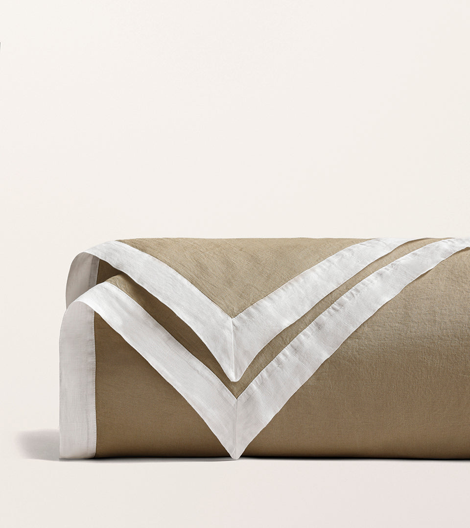 Housse de couette bicolore lin lavé Bicolore havane